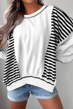 Red Striped Colorblock Patchwork Oversized Sweatshirt