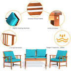 4 Pcs Wooden Patio Furniture Set Table Sofa Chair Cushioned Garden