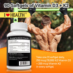 Vitamin D3 10000 IU with K2 (MK-7) Supplement – 90 Softgels – Non-GMO, Gluten-Free – Supports Bone, Heart & Immune Health – Enhanced Absorption – Made in USA