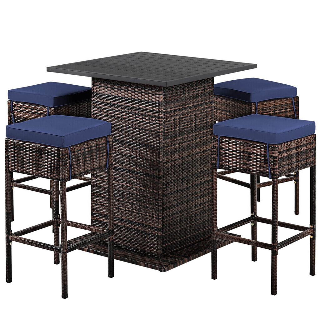 5 Pieces Patio Rattan Bar