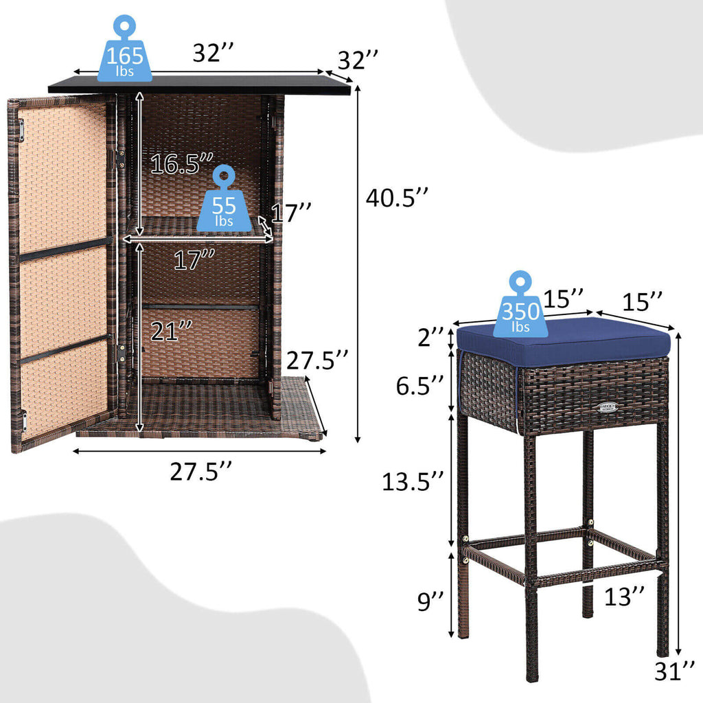 5 Pieces Patio Rattan Bar
