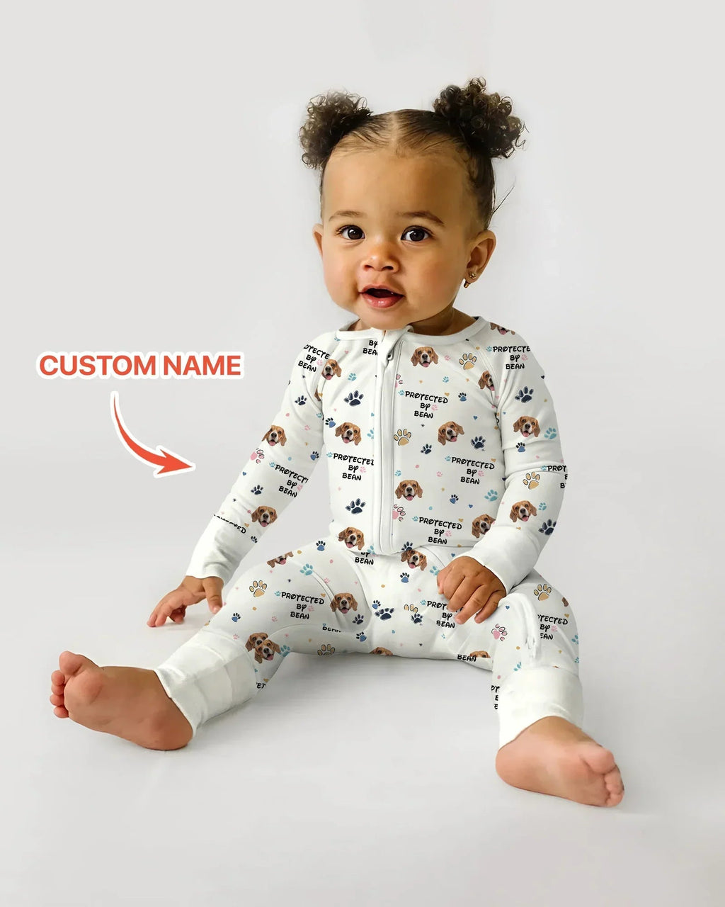 Custom Dogs Photo "Protected By" Bamboo Convertible Zippered Romper
