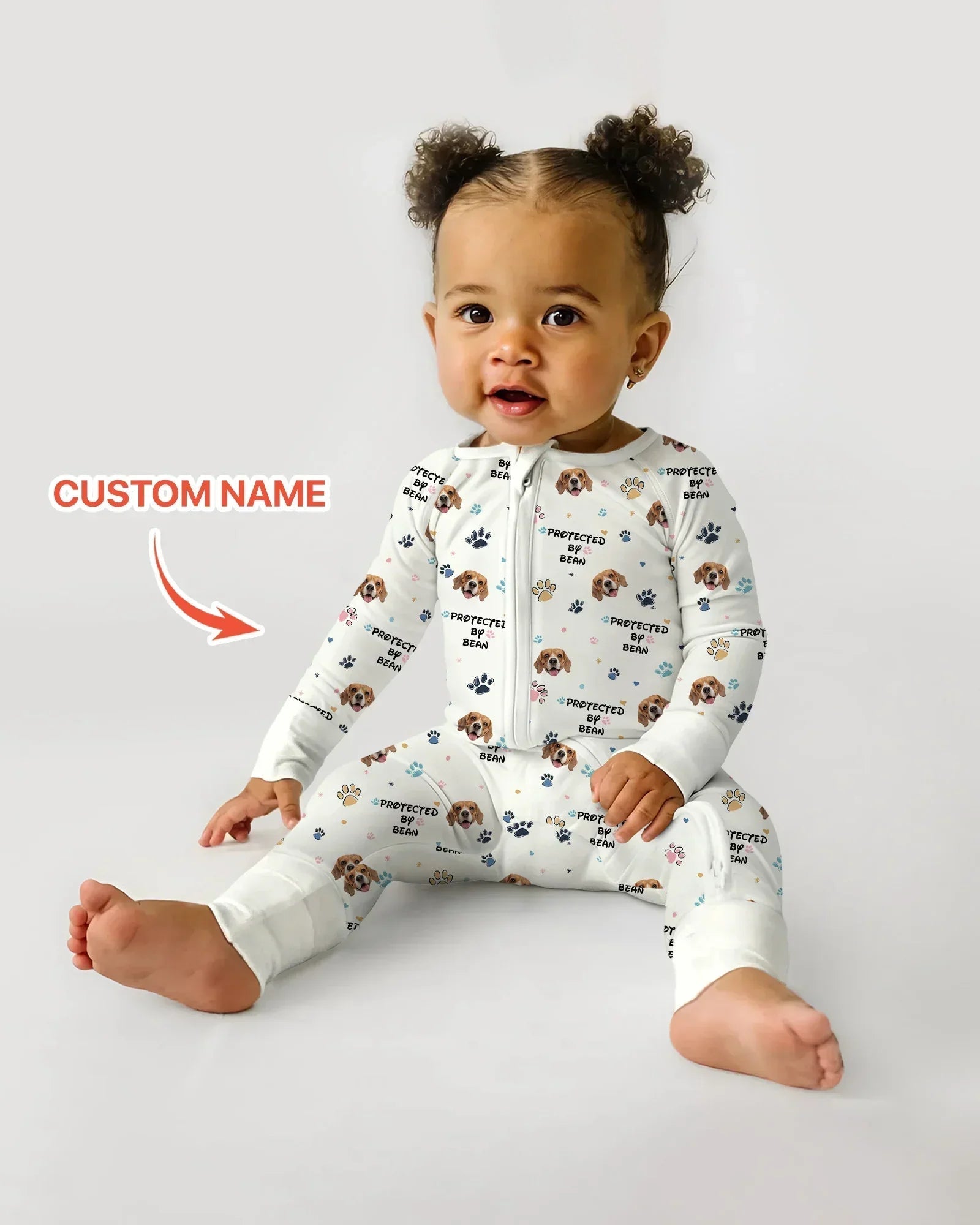 Custom Dogs Photo "Protected By" Bamboo Convertible Zippered Romper