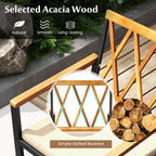 5 Piece Patio Acacia Wood Dining Set Solid Wooden Dining Furniture with Umbrella Hole
