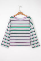 Purple Stripe Oversize Drop Shoulder Long Sleeve Casual Top