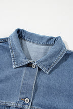 Blue Stripe Washed Oversized Pocketed Denim Jacket