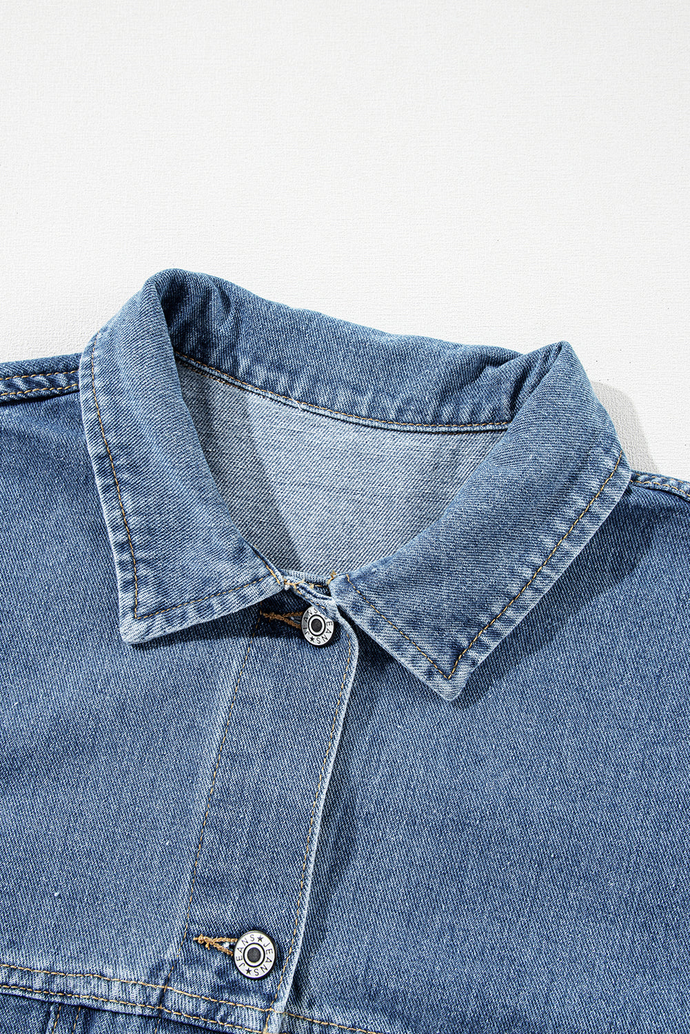Blue Stripe Washed Oversized Pocketed Denim Jacket