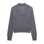 Womens Fashion Lapel Long-Sleeve Single-Breasted Knit Cardigan
