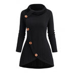 Womens Asymmetrical Turtleneck Long-Sleeve Knitted Cardigan