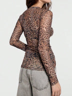 Sheer Leopard Print Long Sleeve Blouse