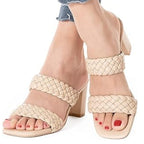 New NNG Womens Size 10.5 Tan Faux Leather Open Toe 3" Heel Slide On Sandal Shoes