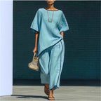 Women's Casual Resort Loose Short-Sleeve Top & Pants Set