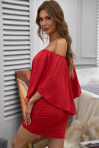 Plus size  Dressing Layered Fiery Red Mini Poncho Dress