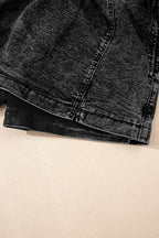 Black Drawstring High Waist Pocketed Denim Shorts
