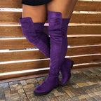 Women's Patchwork Knee-High Chunky Heel Boots