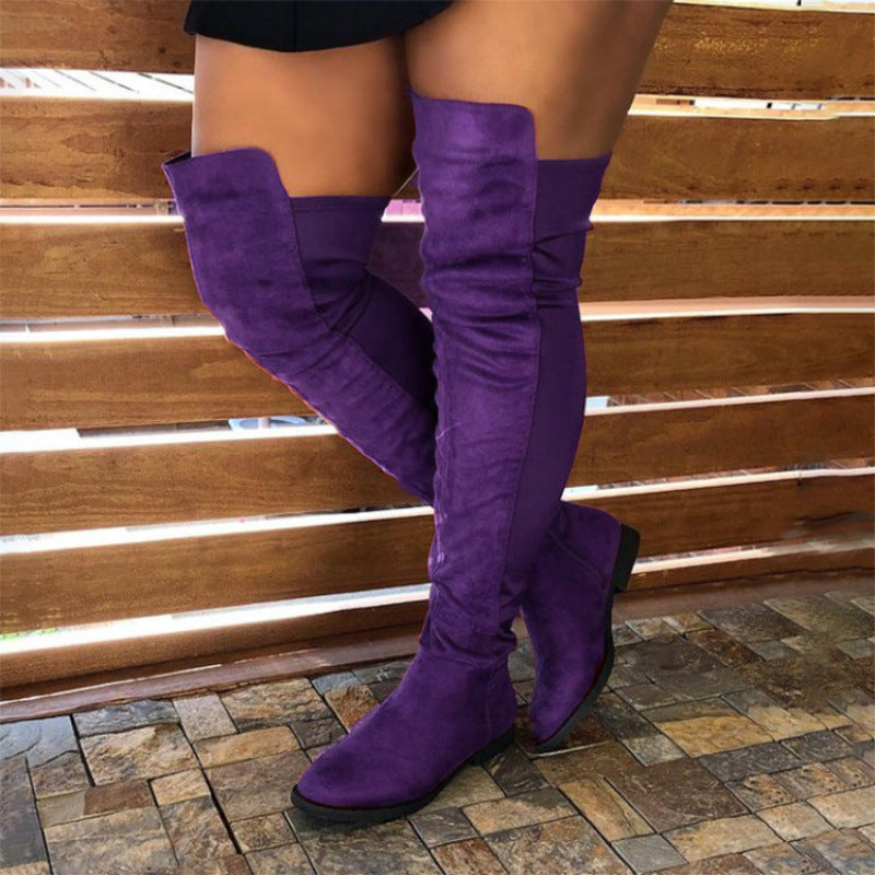 Women's Patchwork Knee-High Chunky Heel Boots
