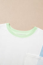 White Color Block Patchwork Half Sleeve Oversized T Shirt