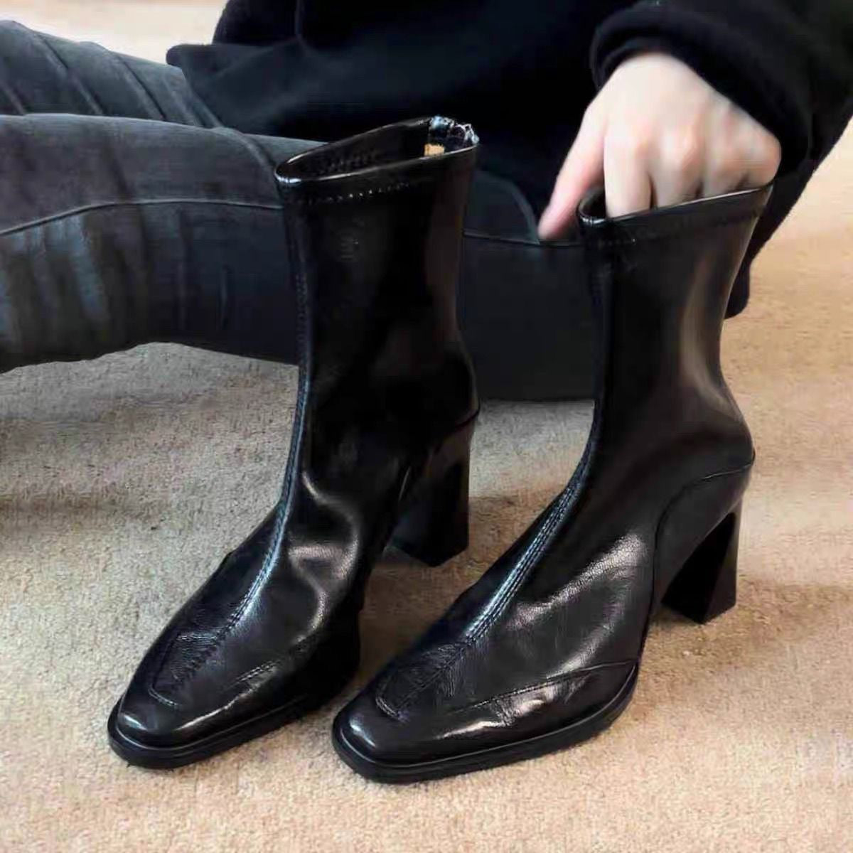Women's Square Toe Chunky Heel Boots
