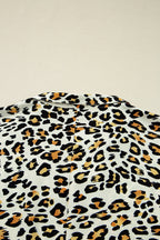 Khaki Leopard Print Long Sleeve Striped V Neck Top