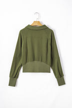 Smoke Green Quarter Zip Stand Neck Kangaroo Pocket Sweatshirt