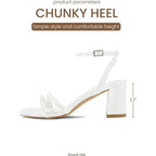Shoe'N Tale Womens 5 White Pearl Open Toe Ankle Strap 3" Block Heel Sandal Shoes