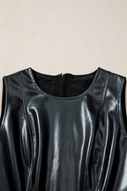 Black Faux Leather Ruffle Hem Sleeveless Mini Dress