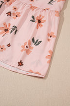 Pink Floral V Neck Smocked High Waist Ruffle Hem Maxi Dress