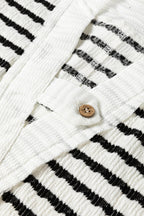 Black Stripe Textured Hooded V Neck Casual Long Sleeve Top