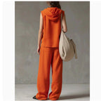 Sleeveless Hooded Top & Wide-Leg Pants Set | High-Waist Two-Piece