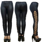 Punk-style Faux Leather Patent Leather Matte Cropped Pants