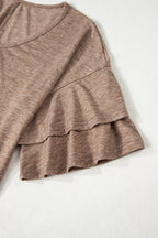 DUNE Solid Colour V-Neck Double Layer Sleeve Loose T-Shirt