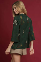 Umgee Floral Mock Neck Knit Top with Wide Sleeves