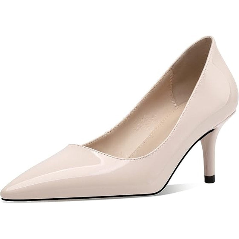 New CosyFever Women Size 7.5W Wide Tan 2.6" Heel Pointed Toe Slide On Pump Shoes