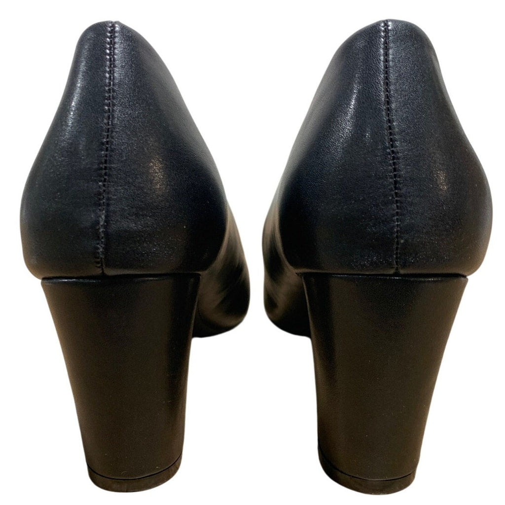 VenusCelia Womens Size 9 Black 3" Block Heel Closed Pointed Toe PU Leather Shoes