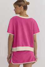 Rose Red Colorblock Edge Drop Shoulder T Shirt and Skort Set