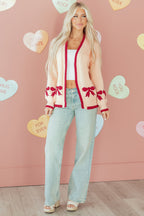 Apricot Bow Pattern Textured Open Front Baggy Cardigan
