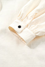 Beige Contrast Color Trim Button Down Long Puff Sleeve Shirt