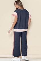 Sky Blue Color Block Detail Casual Two-piece Outfit