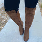 Women's Patchwork Knee-High Chunky Heel Boots