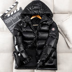 Men's Hooded Shiny Puffer Jacket - Casual Winter Coat