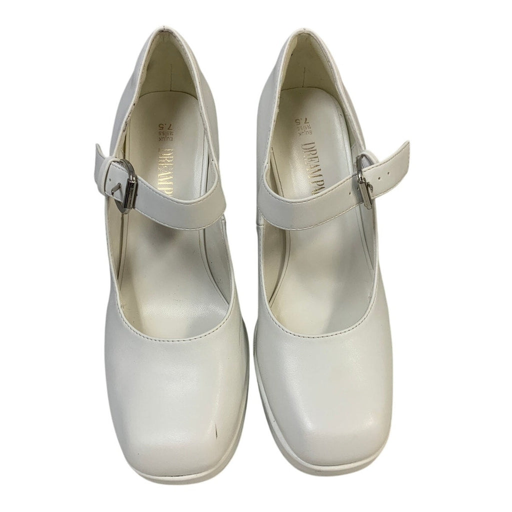 Dream Pairs Womens Size 7.5 White 3.5" Heel Mary Jane Square Closed Toe Shoes