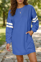 Fiery Red Varsity Contrast Banded Sleeve Shift Sweatshirt Dress
