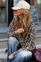 Orange Leopard Drop Shoulder Knitted Cardigan