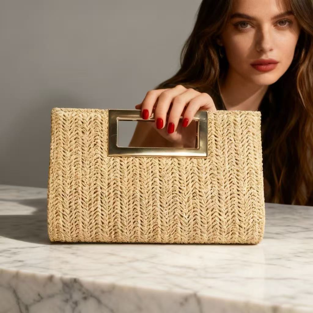 Woven Chain Clutch Bag with Metal Accents