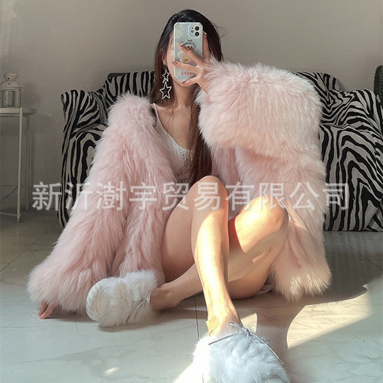 Fur Women's Clothing Fox Fur Coat Hooded Large Size Fuzzy Top