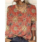 Women's Geometric Print Long Sleeve Loose Casual Tee
