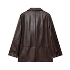 Simple Straight Leather Effect Blazer For Women