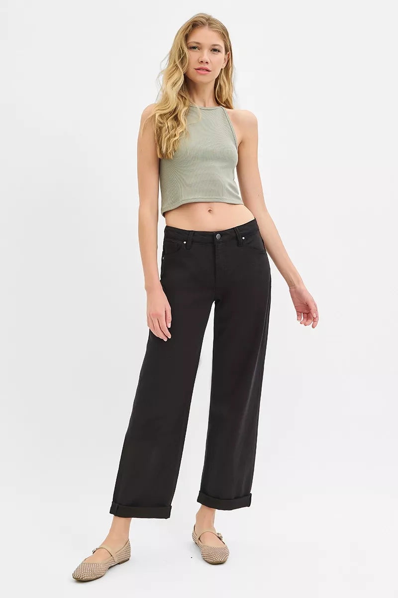 RISEN Tummy Control Mid Rise Ankle Barrel Relaxed Baggy
