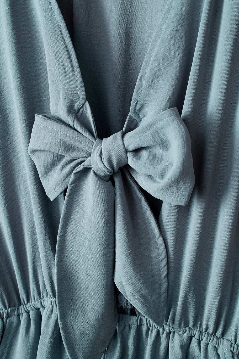 Gray Knot Front Casual Shirred Cuffs Puff Sleeve Romper