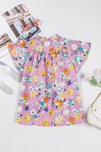 Sky Blue Flutter Sleeve Frill V Neck Floral Top